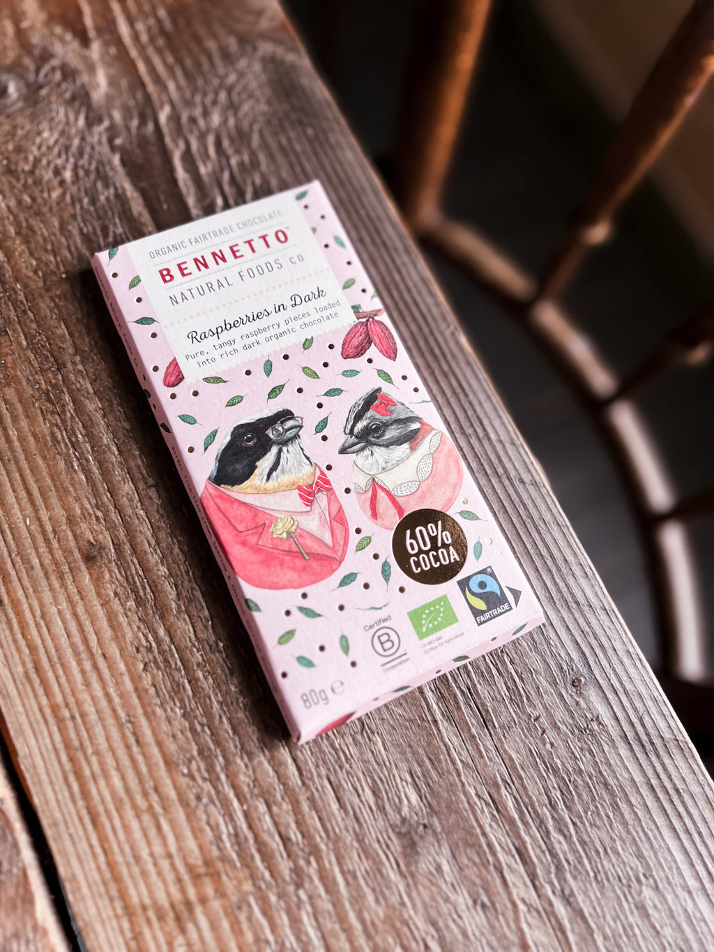 Benetto - 60% Mörk Choklad HALLONKRISP, ekologisk, fairtrade & vegan