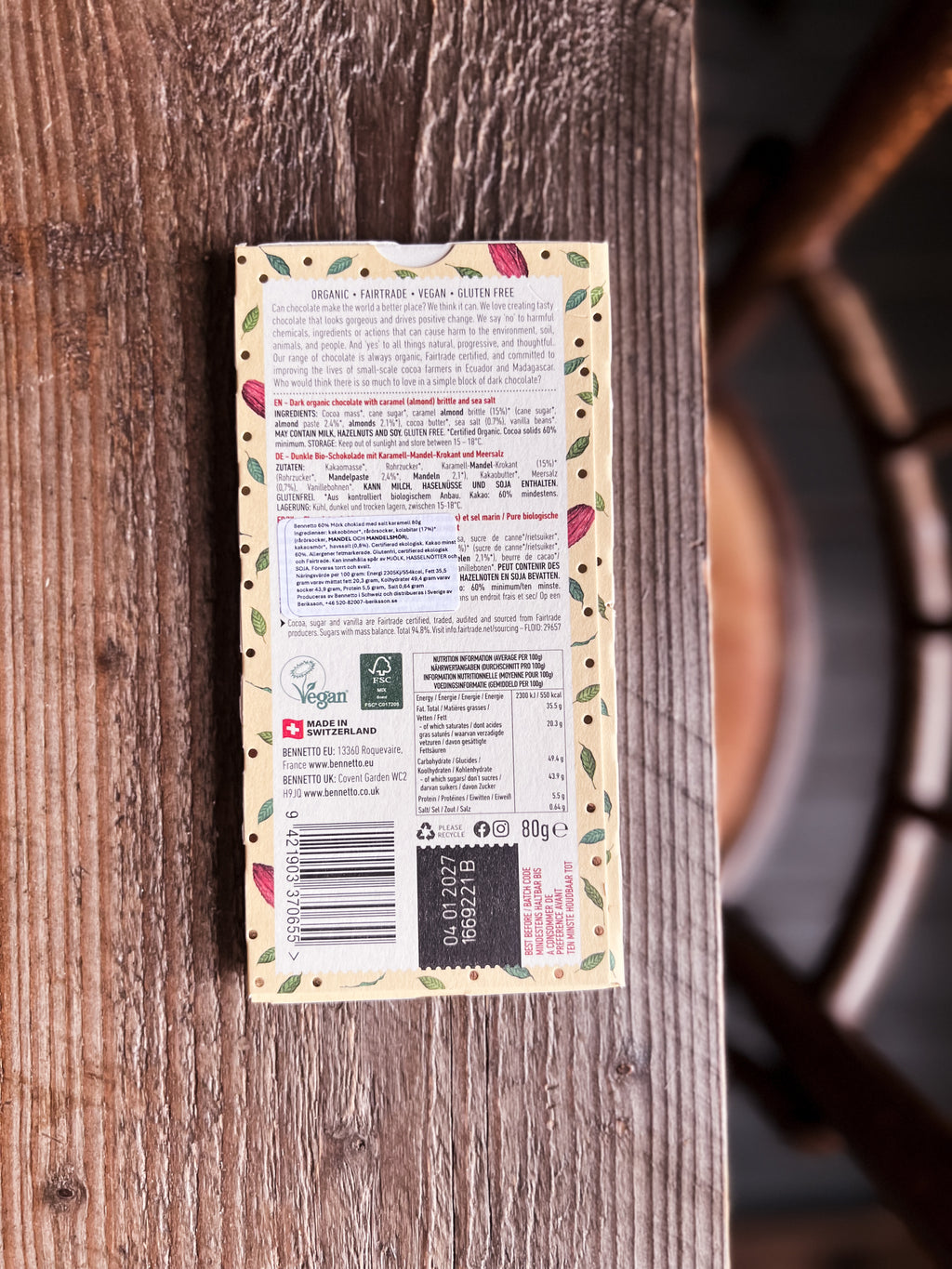 Benetto - 60% Mörk Choklad SALT KARAMELL, ekologisk, fairtrade & vegan