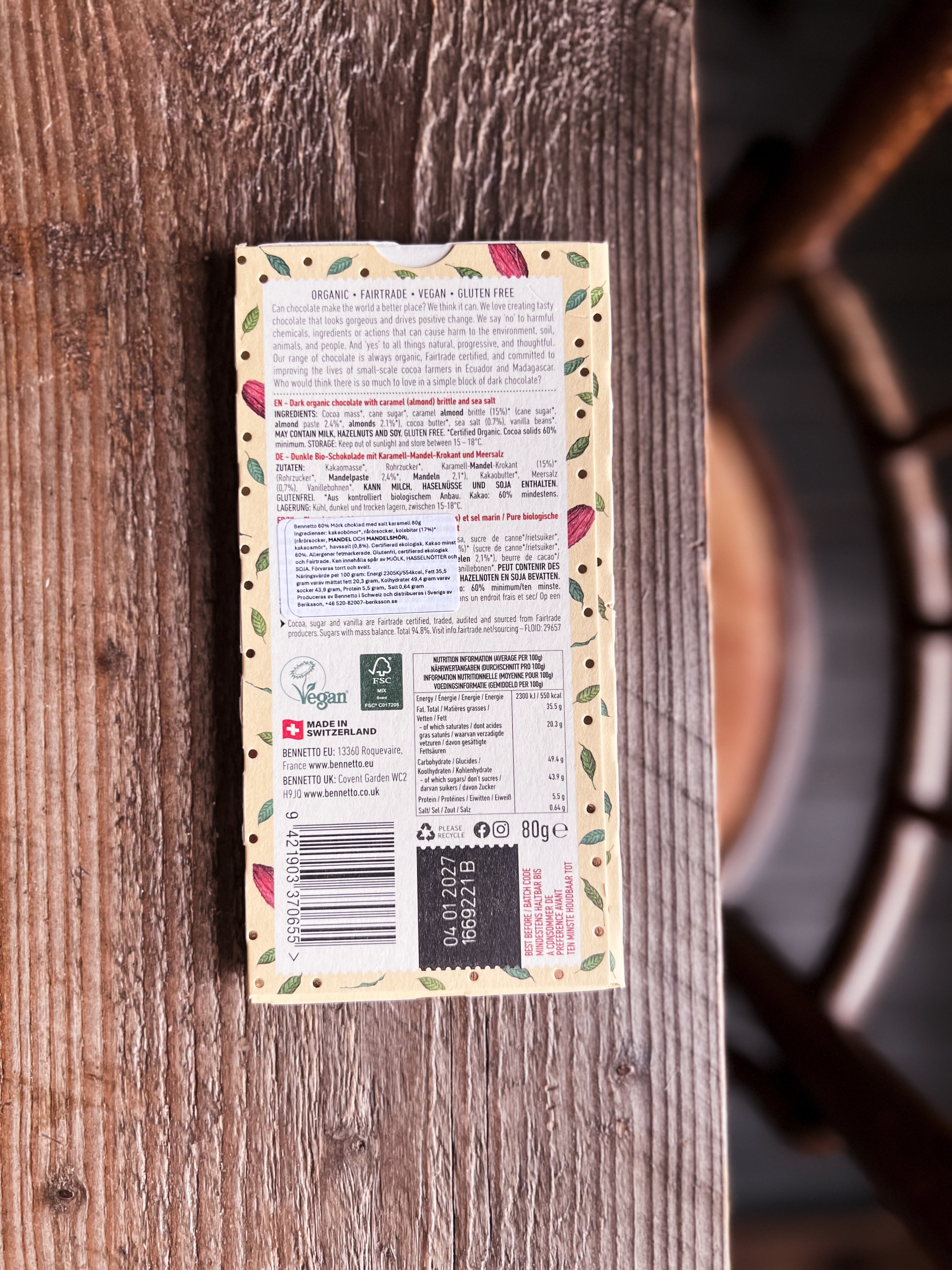Benetto - 60% Mörk Choklad SALT KARAMELL, ekologisk, fairtrade & vegan